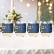 Blue Hanukkah Menorah Personalised Drinkware Set