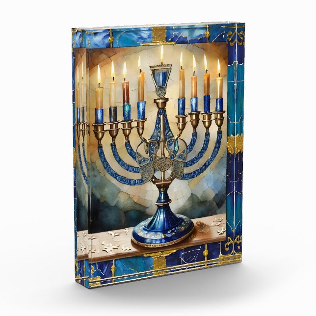 Blue Hanukkah Menorah Photo Block (Left)