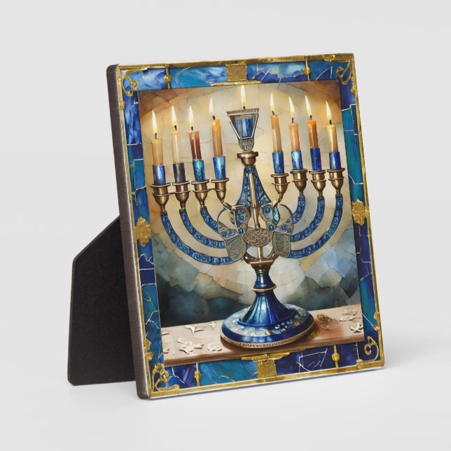 Blue Hanukkah Menorah Plaque (Front)