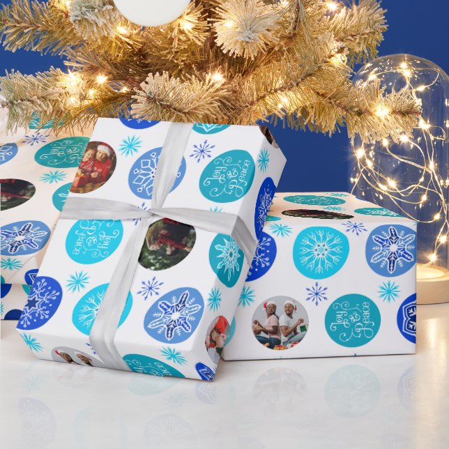 Blue Hanukkah Photo Wrapping Paper (Holidays)