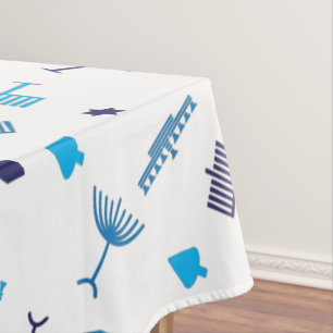 Blue Hanukkah symbols pattern Tablecloth
