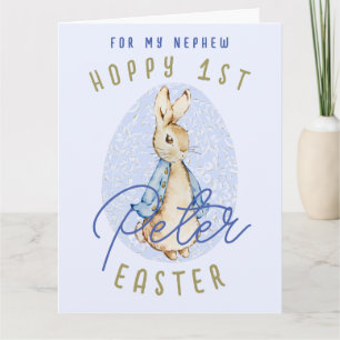 Blue Happy 1st Easter Bunny Egg Nephew Name Card
