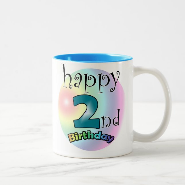 Blue Happy 2nd Birthday Two-Tone Coffee Mug (Right)