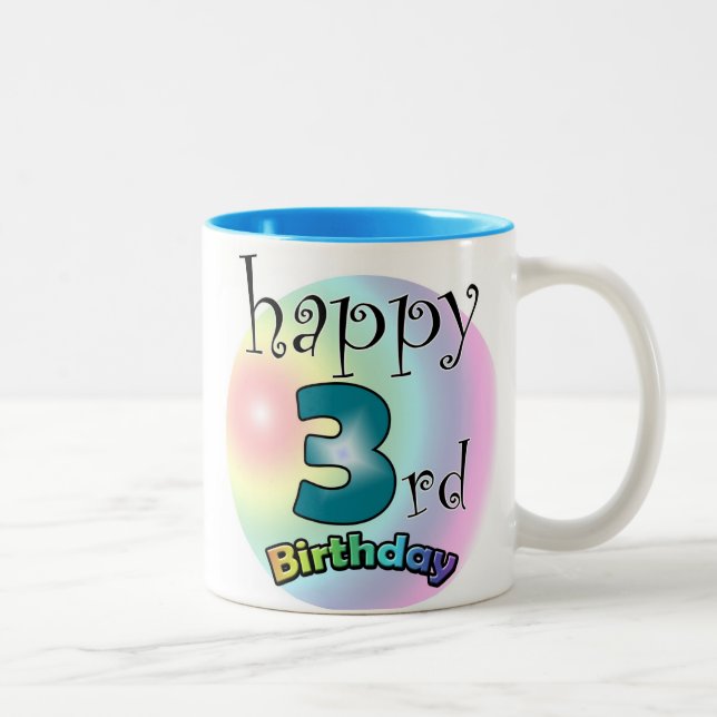Blue  Happy 3rd Birthday Two-Tone Coffee Mug (Right)