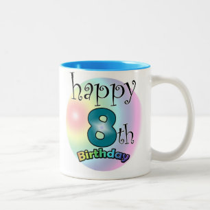 Blue Happy 8th Birthday Two-Tone Coffee Mug