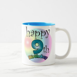 Blue Happy 9th Birthday Two-Tone Coffee Mug