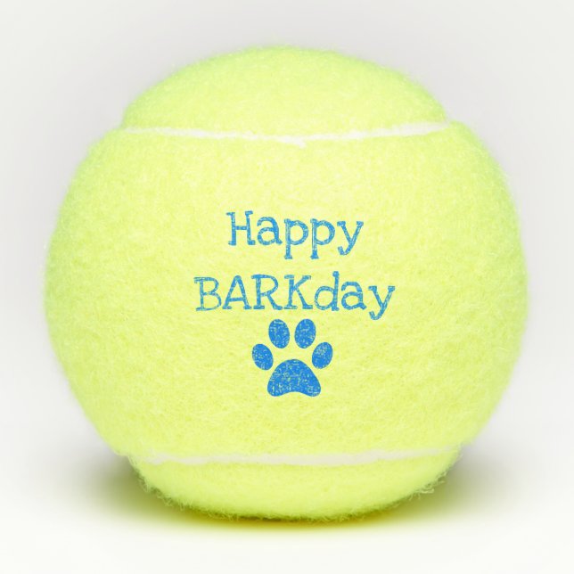 Blue Happy Barkday Birthday Pet Dog Toy Tennis Balls (Front)