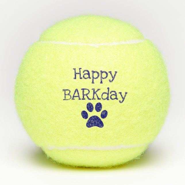Blue Happy Barkday Birthday Pet Dog Toy Tennis Balls (Front)