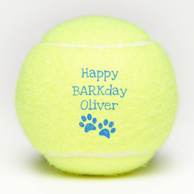 Blue Happy Barkday Birthday Pet Dog Toy Tennis Balls (Front)