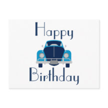 Blue Happy Birthday Car Postcard