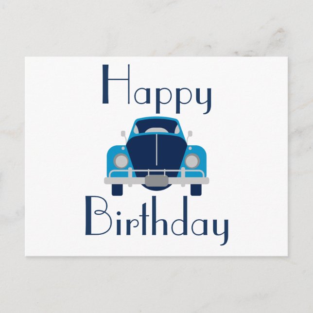 Blue Happy Birthday Car Postcard (Front)