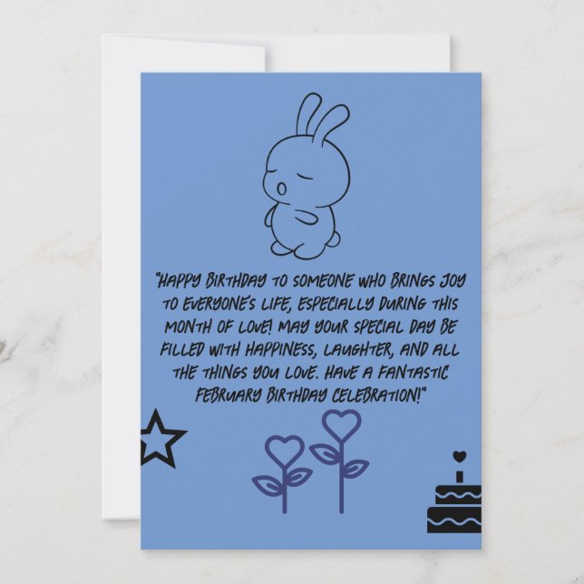 blue happy birthday card in february with bunny (Front)