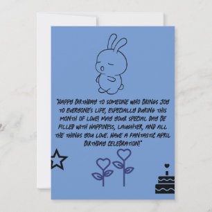 blue happy birthday card in march with bunny
