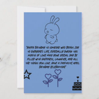 blue happy birthday card in march with bunny