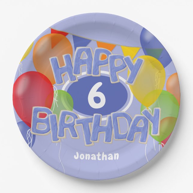 blue happy birthday cutout cookies w balloons paper plate (Front)