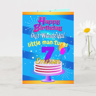 BLUE Happy Birthday ( Editable Child's Name / Age) Card