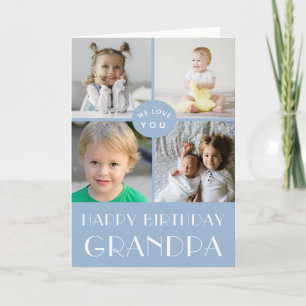 Blue Happy Birthday Grandpa Photo Collage  Card