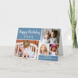 Blue Happy Birthday PAPA Photo Collage Card