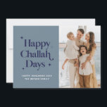 Blue Happy Challah Days Hanukkah Family Photo Holiday Card<br><div class="desc">© Gorjo Designs. Made for you via the Zazzle platform.

// Need help customizing your design? Got other ideas? Feel free to contact me (Zoe) directly via the contact button below.</div>