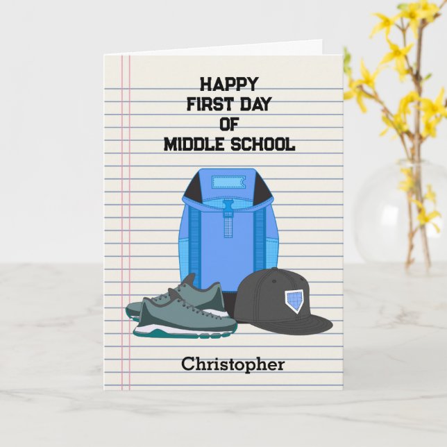 Blue Happy First Day of Middle School Card (Yellow Flower)