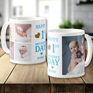 Blue Happy First Mother's Day Mummy 5 Photo   Coffee Mug