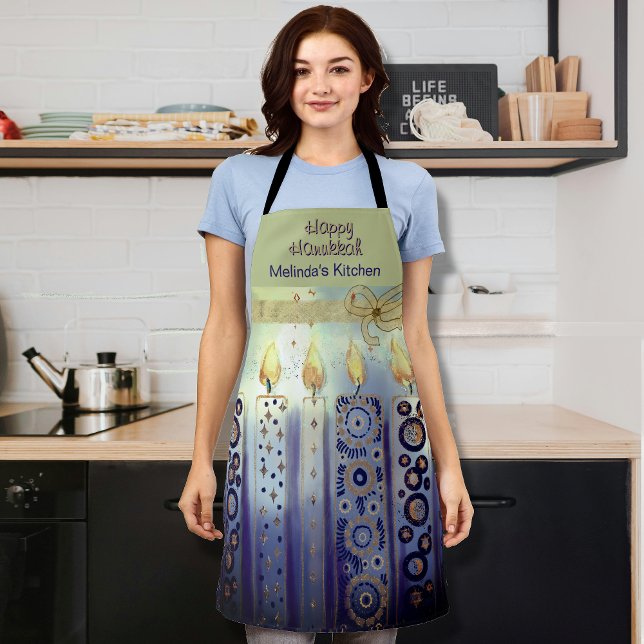 Blue Happy Hanuka Candles All-Over Print Apron (Blue Happy Hanuka Candles All-Over Print Apron)