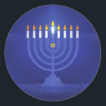 blue happy hanukkah classic round sticker<br><div class="desc">"blue happy hannukah" , "happy hannukah" , "jewish holidays" "seamless hannukah", "seamless channukah", "star of david", hannukah,  Hanukkah, channuka,  channukah,  chanukah,  chanukkah,  hannuka,   hebrew,   jew,  jewish,  judaica,  judaism,  menora,  menorah,  holidays, </div>