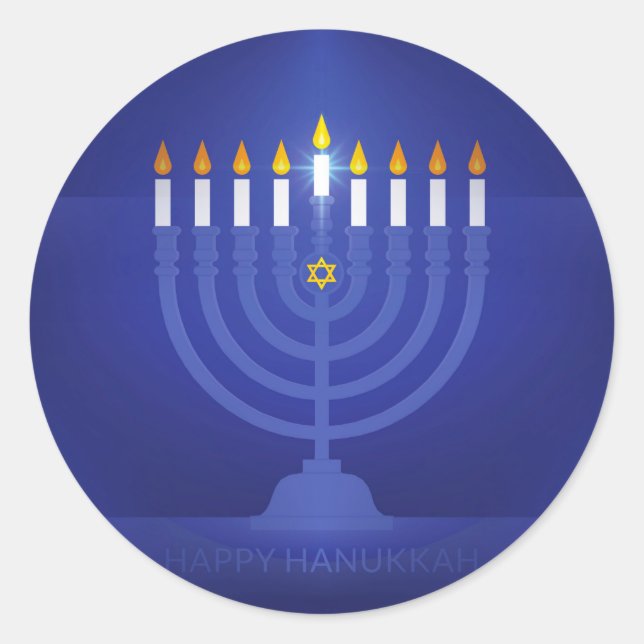 blue happy hanukkah classic round sticker (Front)
