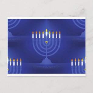 blue happy hanukkah holiday postcard