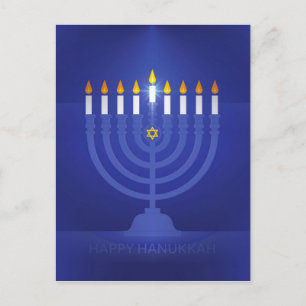 blue happy hanukkah holiday postcard
