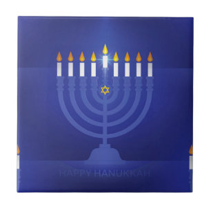 blue happy hanukkah tile