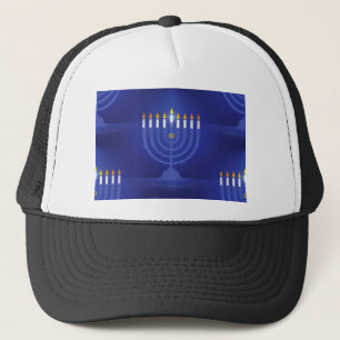 blue happy hanukkah trucker hat