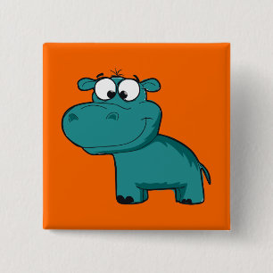 Blue Happy Hippo 15 Cm Square Badge