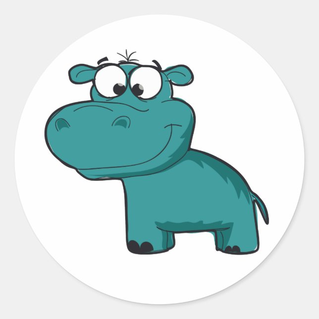 Blue Happy Hippo Classic Round Sticker (Front)