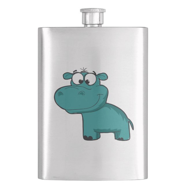 Blue Happy Hippo Hip Flask (Front)
