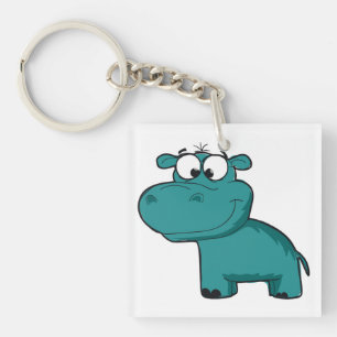 Blue Happy Hippo Key Ring
