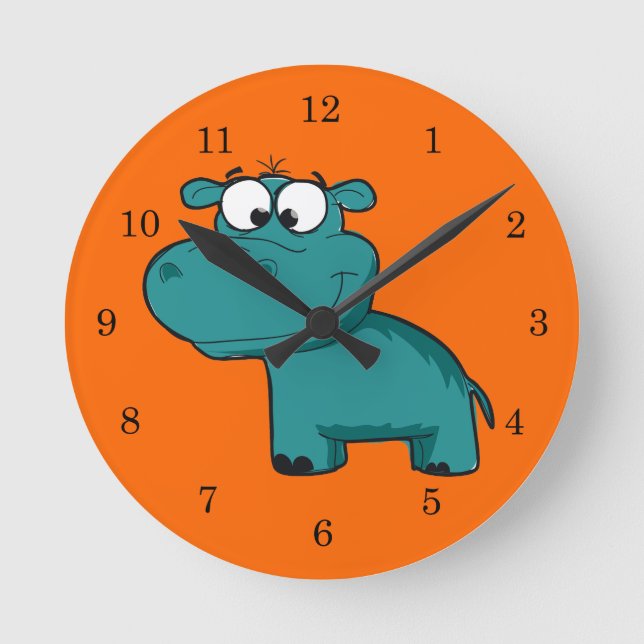 Blue Happy Hippo Round Clock (Front)