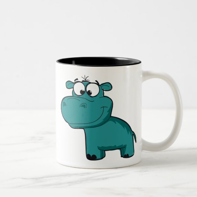 Blue Happy Hippo Two-Tone Coffee Mug (Right)
