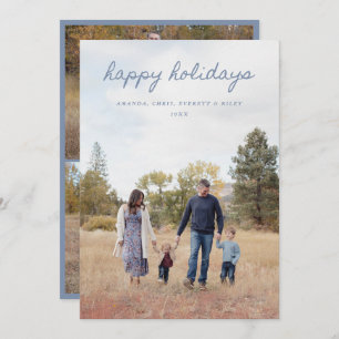 Blue Happy Holidays Card 4 Family Photos