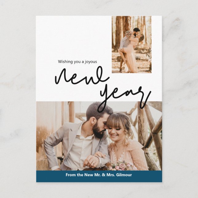 Blue Happy New Year Newlyweds Mr and Mrs Postcard (Front)