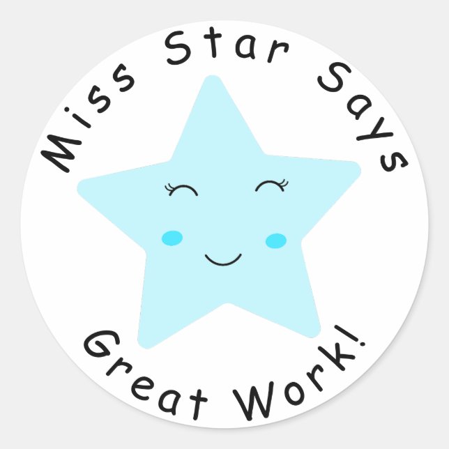 Blue Happy Star boy Great Work  Classic Round Sticker (Front)
