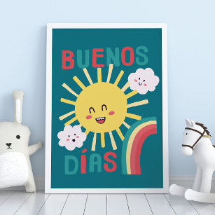 Blue Happy Sun Nursery Art in Spanish Poster