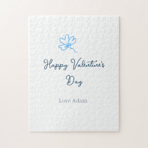 Blue happy Valentine's day love name flower rustic Jigsaw Puzzle