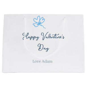 Blue happy Valentine's day love name flower rustic Large Gift Bag