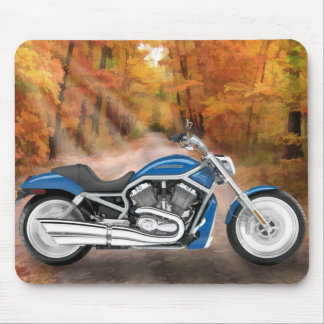 Blue Harley and Autumn Leaves Mouse Pad