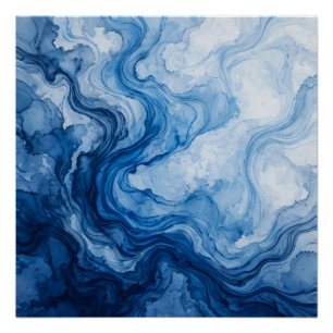 Blue Harmonious Flow Blue White Abstract Poster