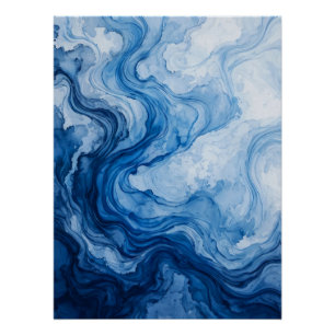 Blue Harmonious Flow Blue White Abstract Poster
