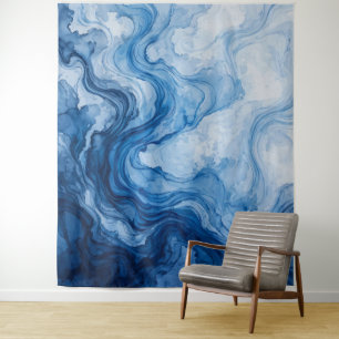 Blue Harmonious Flow Blue White Abstract Tapestry