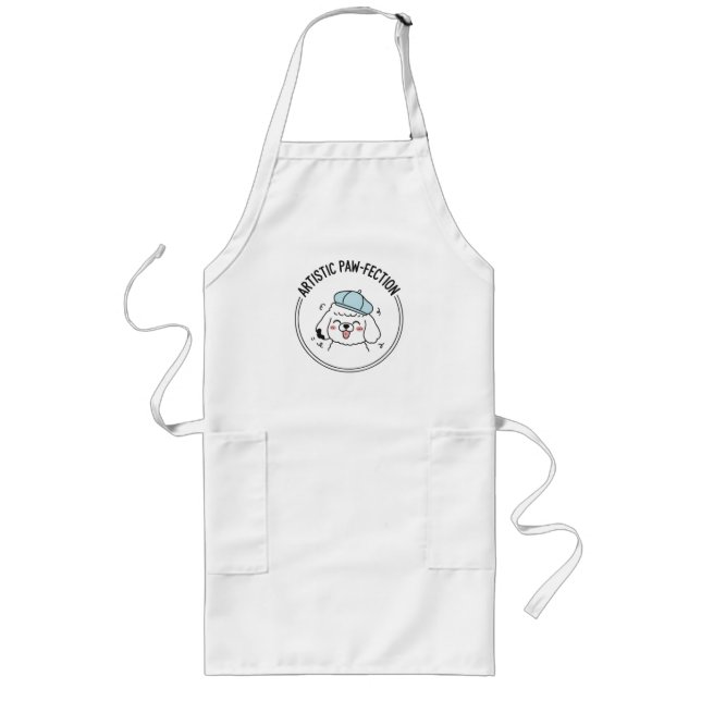 Blue Hat Poodle Lineart Artistic Vibes Cooking  Long Apron (Front)