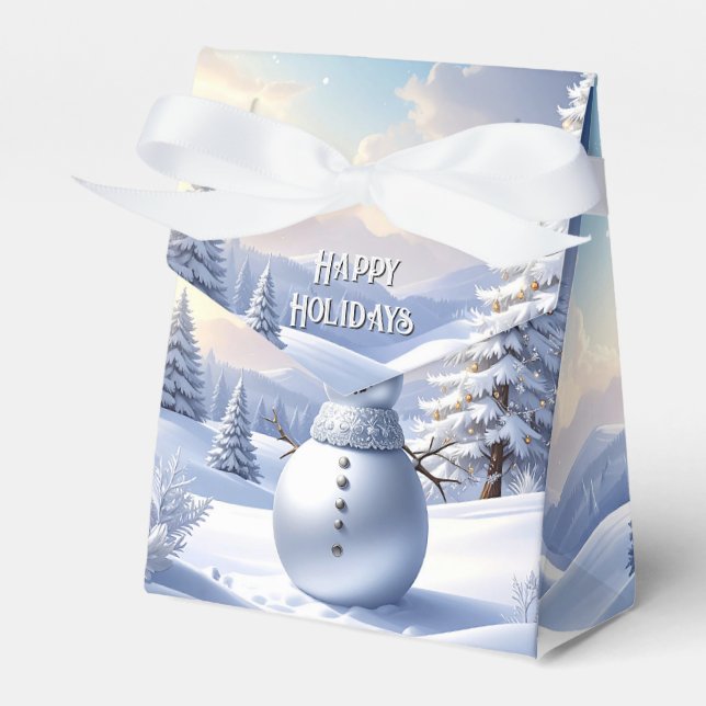 Blue Hat Snowman Christmas Tree Holiday Favor Box (Front Side)